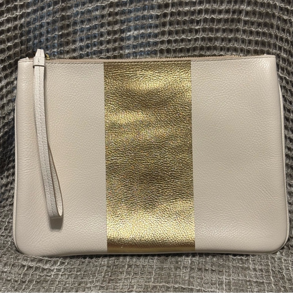 J.Crew | Leather White & Gold Clutch/Handbag | NWT Elegant White and Gold Clutch